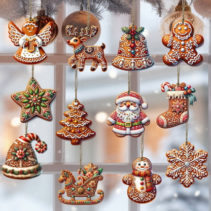 Traditional Wood Christmas Tree Decorations (12 Pack)