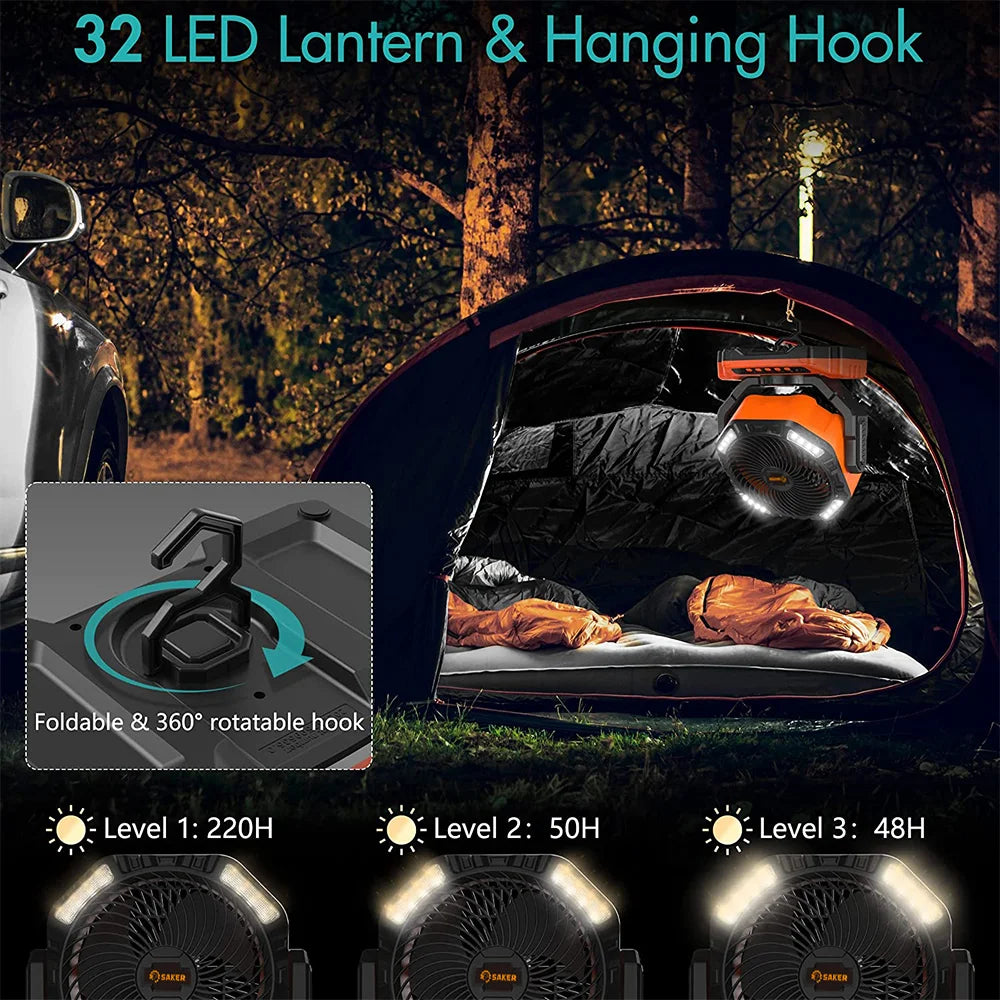 Portable Outdoor Fan with LED Light and Rotation