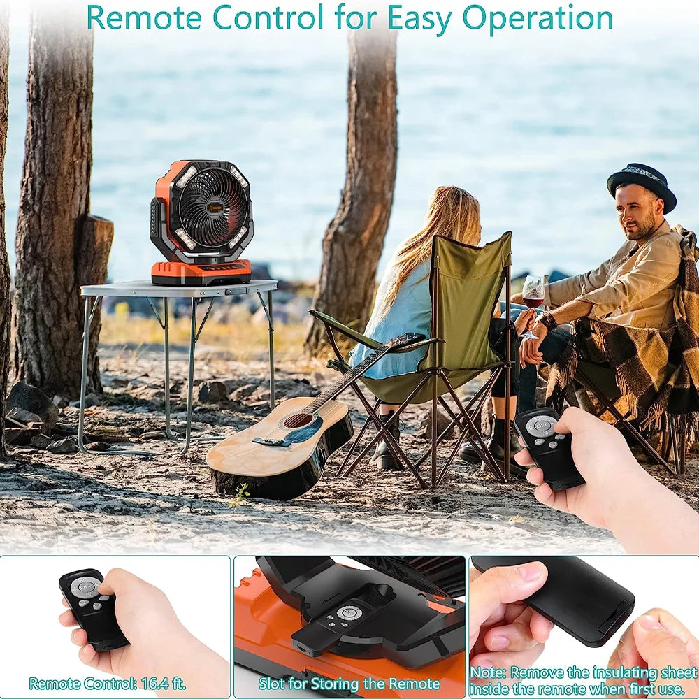 Portable Outdoor Fan with LED Light and Rotation