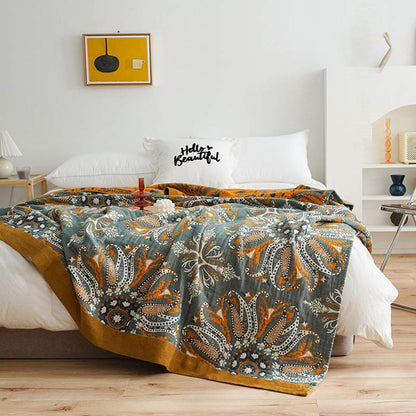 Double-Sided Floral Cotton Quilt – Organic Fabric in Dark Cyan, Soft and Breathable for Year-Round Comfort 5