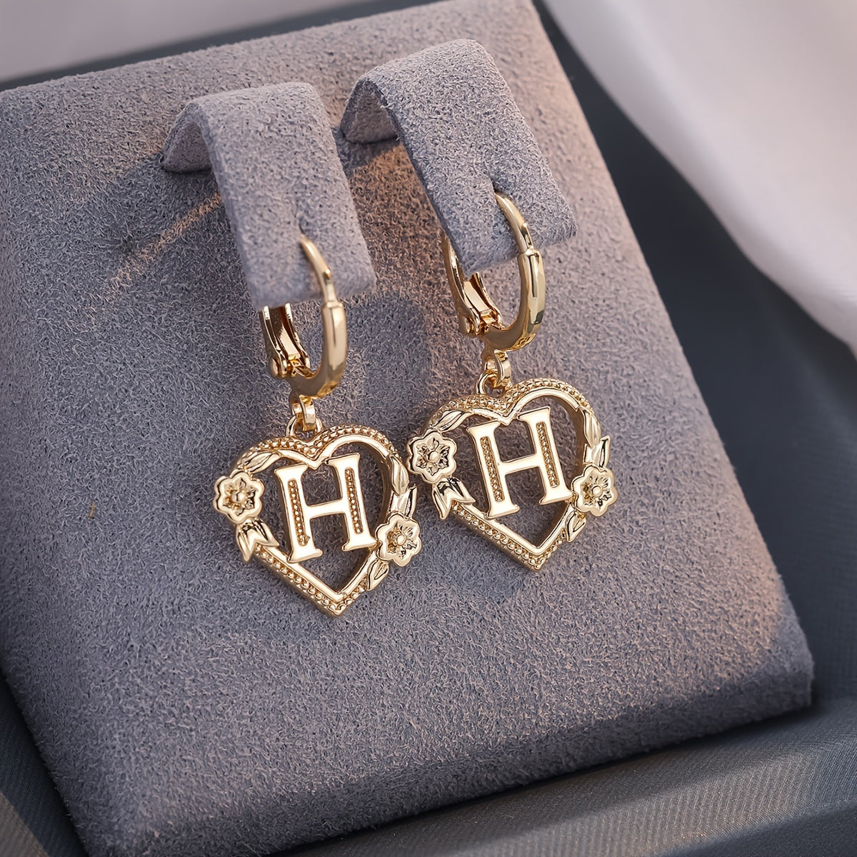 Simple Initial Heart Huggie Earrings