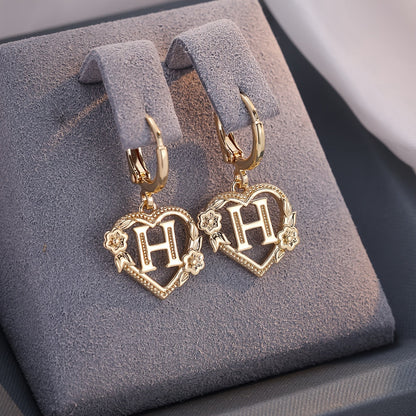 Simple Initial Heart Huggie Earrings