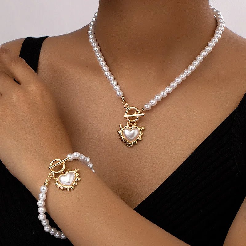 Beaded Heart Charm Bracelet and Necklace Set