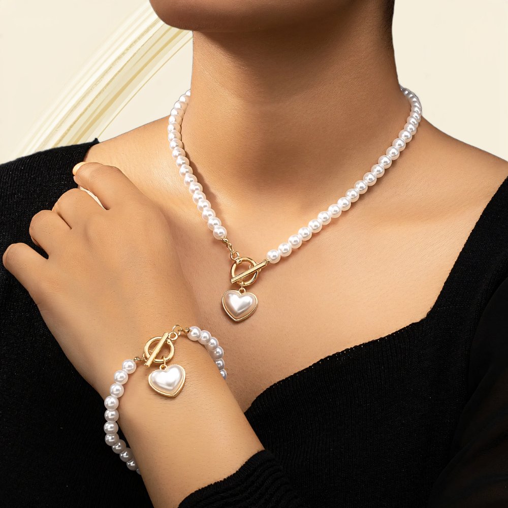Beaded Heart Charm Bracelet and Necklace Set - Halri