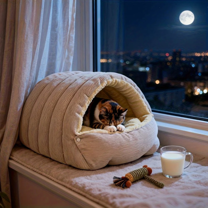 Cozy Plush Covered Cat House Bed
