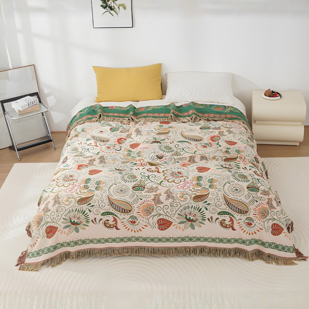 Colorful Reversible Throw Blanket with Floral Pattern