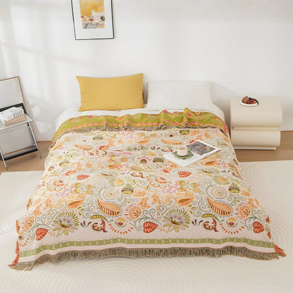 Colorful Reversible Throw Blanket with Floral Pattern - Halri