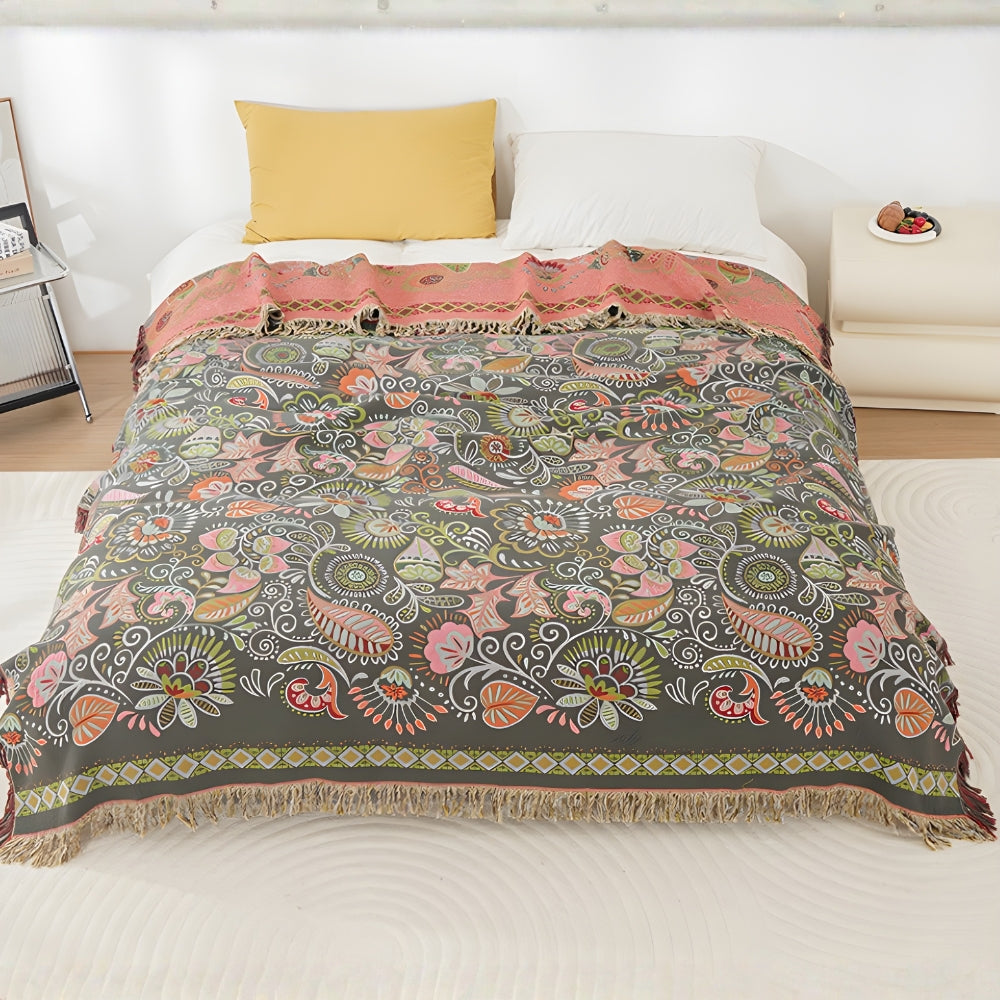 Colorful Reversible Throw Blanket with Floral Pattern