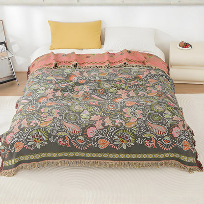 Colorful Reversible Throw Blanket with Floral Pattern