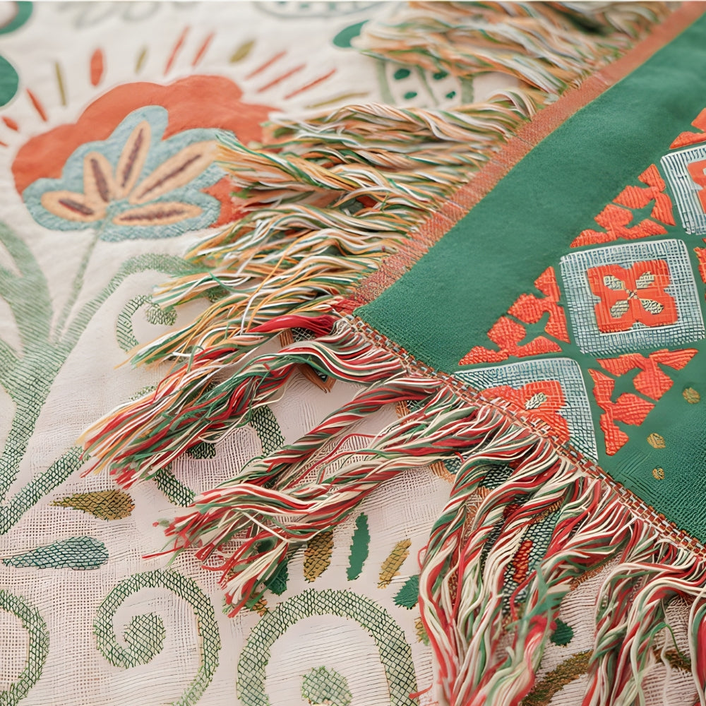 Colorful Reversible Throw Blanket with Floral Pattern