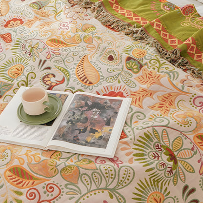 Colorful Reversible Throw Blanket with Floral Pattern