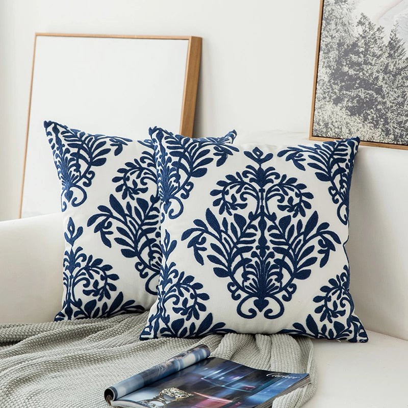 Navy Floral Accent Throw Pillow