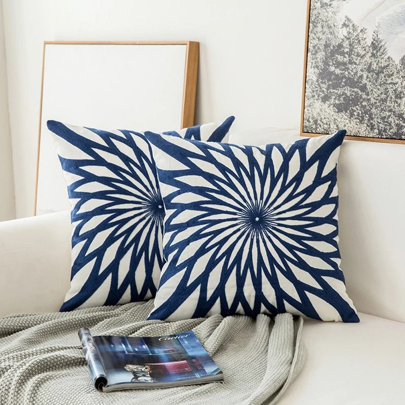 Navy Floral Accent Throw Pillow - Halri