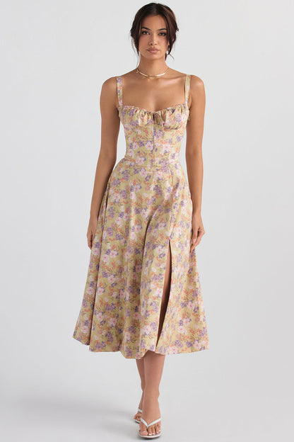 Fit and Flare Bodycon Dress with Vintage Floral Pattern