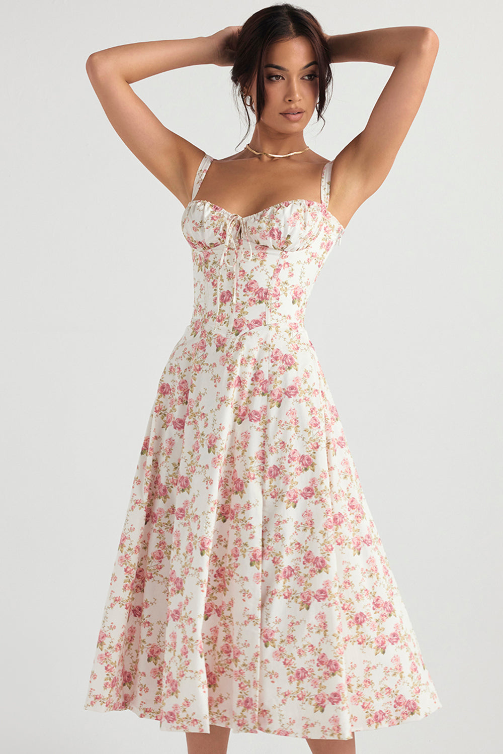 Fit and Flare Bodycon Dress with Vintage Floral Pattern
