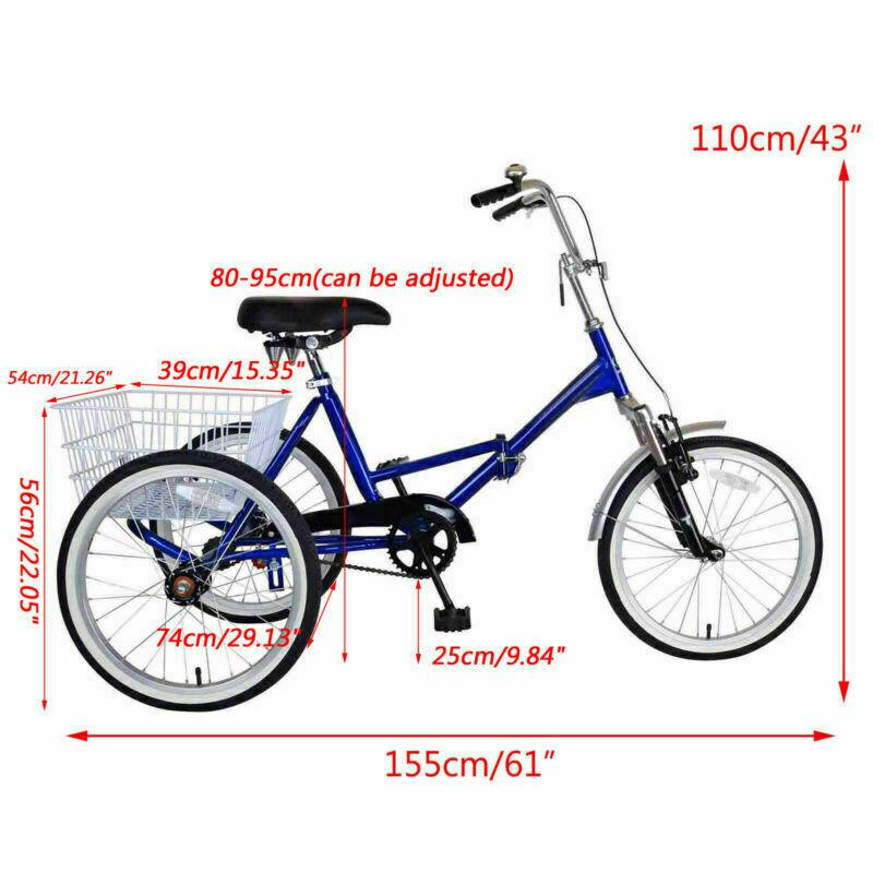 Portable 3 Wheel Adult Tricycle Bicycle with Storage Basket