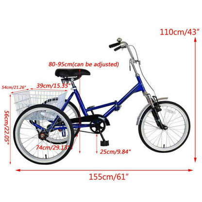 Portable 3 Wheel Adult Tricycle Bicycle with Storage Basket