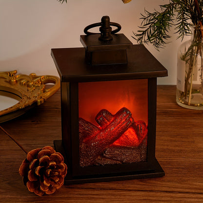 Warm Rectangular Fireplace Lamp with Flickering Flames