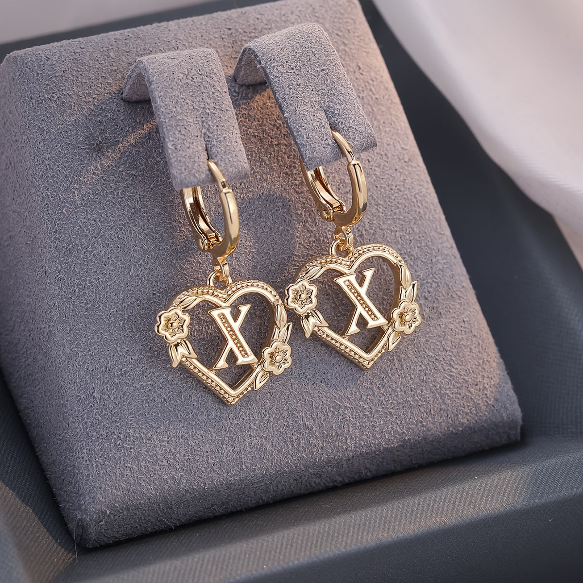 Simple Initial Heart Huggie Earrings