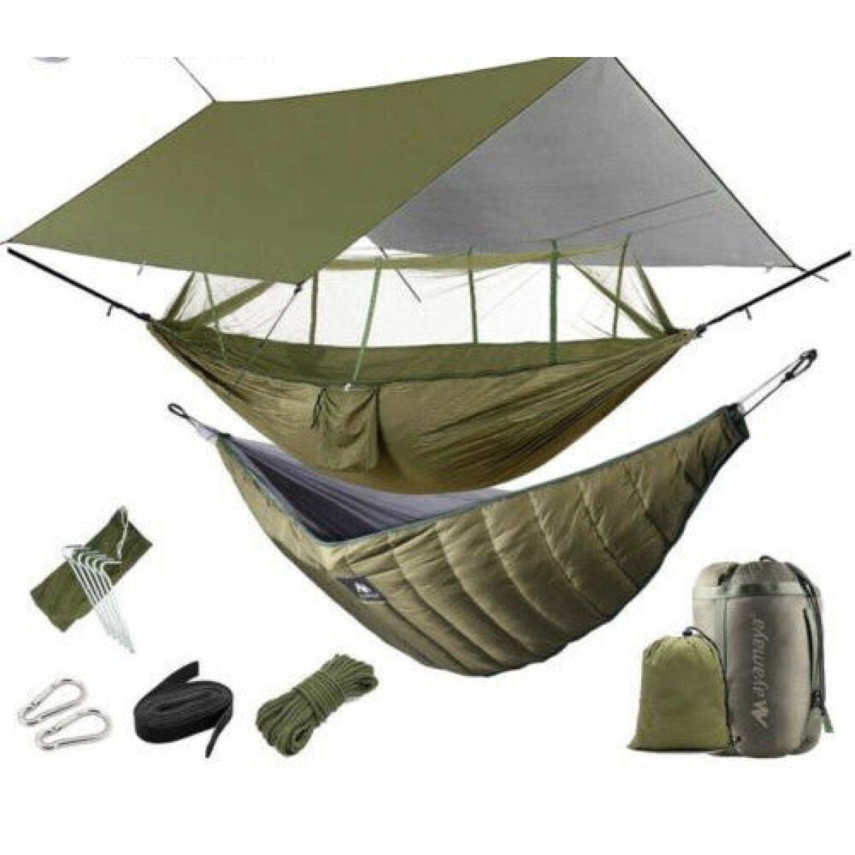 Portable Camping Hammock Set with Bug Net and Rain Fly