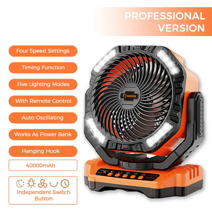 Portable Outdoor Fan with LED Light and Rotation