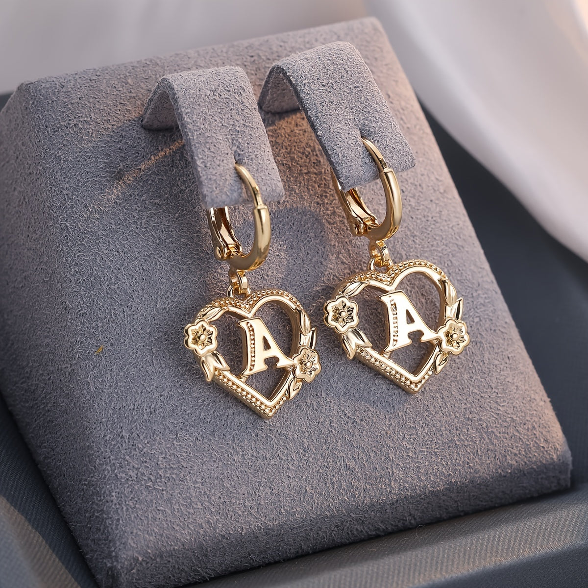 Simple Initial Heart Huggie Earrings - Halri