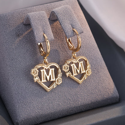 Simple Initial Heart Huggie Earrings
