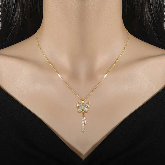 Beautiful Butterfly Crystal Pendant Necklace - Halri