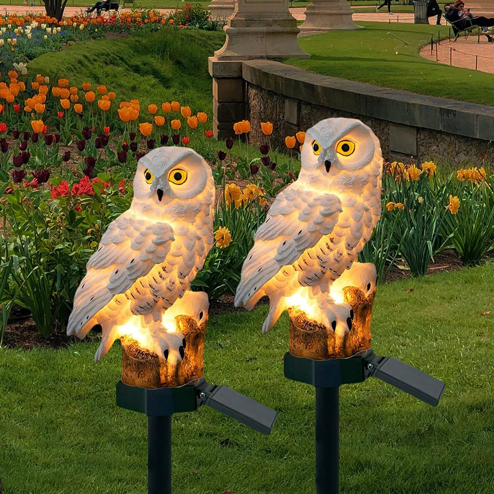 Solar Powered Owl Garden Lamp Set