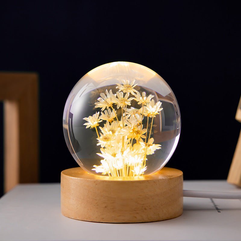 Beautiful Glass Ball Table Lamp with Floral Decor