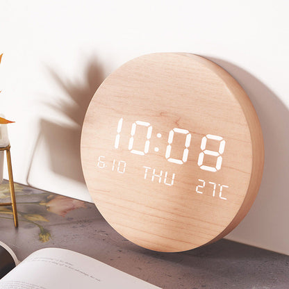 Rustic LED Wood Wall Clock with Temp Display