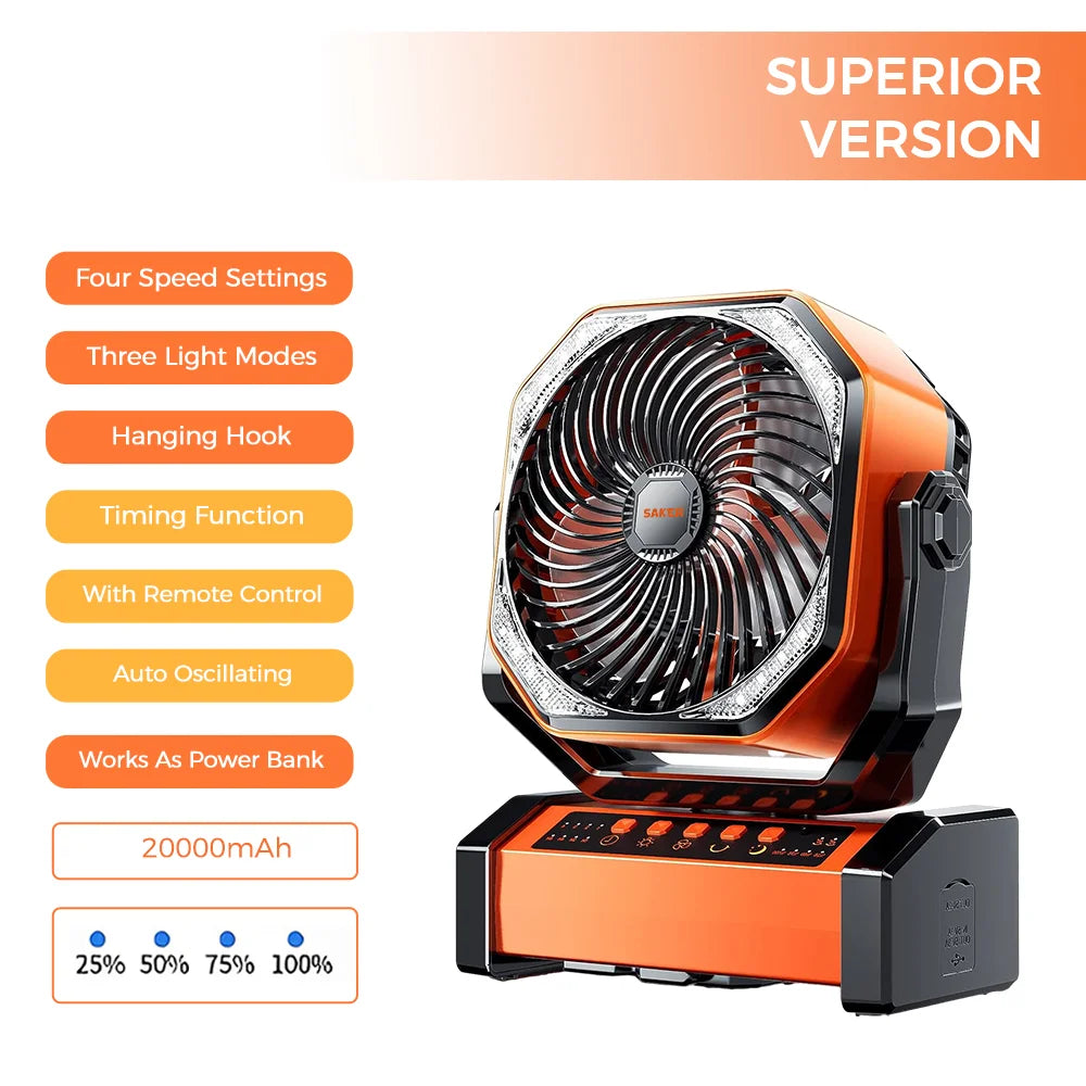 Portable Outdoor Fan with LED Light and Rotation