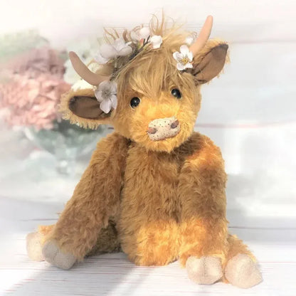 Rustic Cow Figurine with Flower Crown