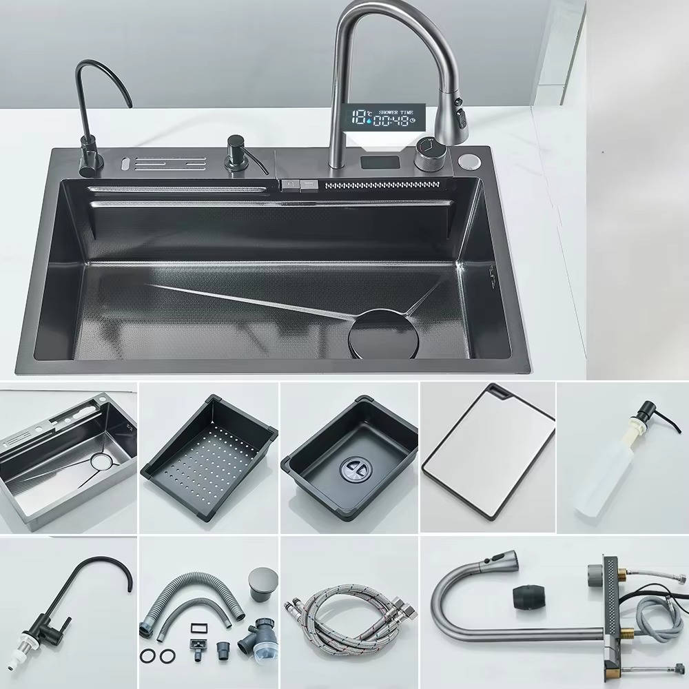 Modern Stainless Steel Kitchen Sink with Faucet and Accessories