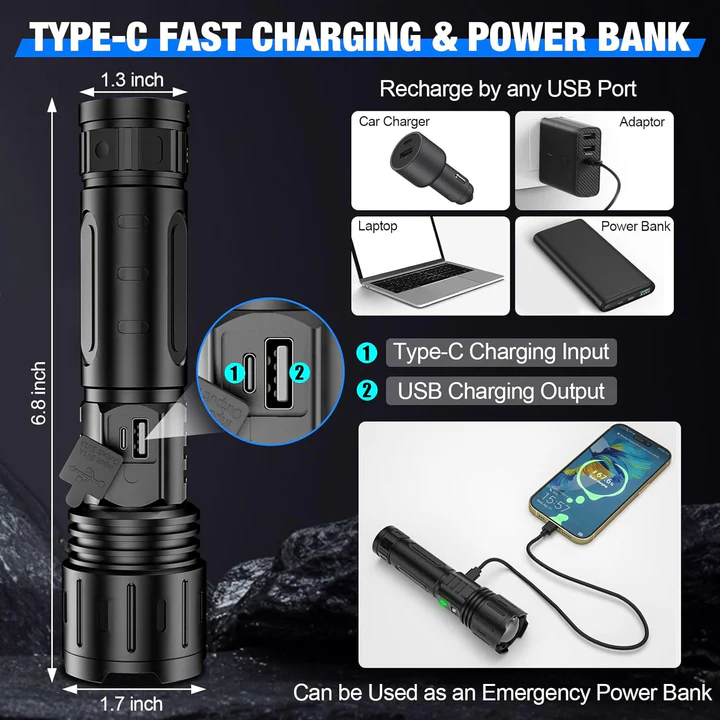 Bright Zoom Rechargeable LED Torch Flashlight