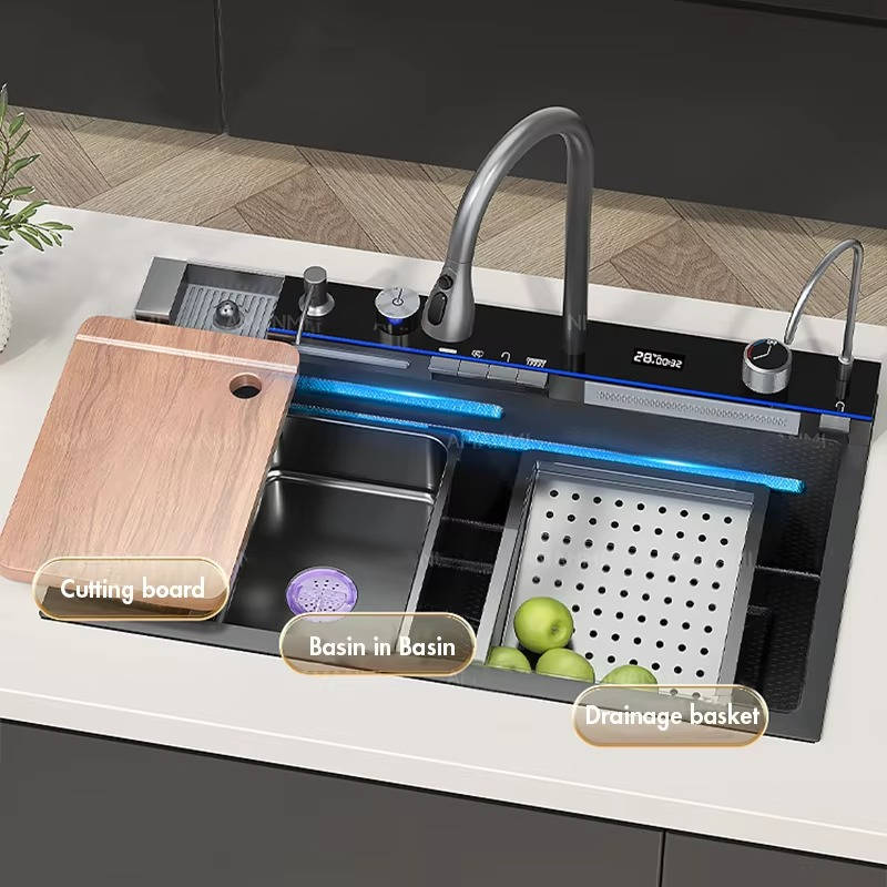 Modern Stainless Steel Kitchen Sink with Faucet and Accessories