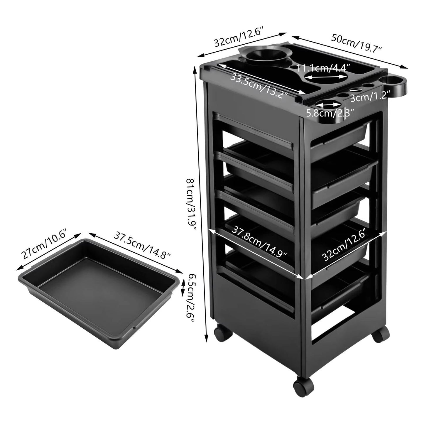 Mobile Salon Storage Cart 5 Drawer Organizer