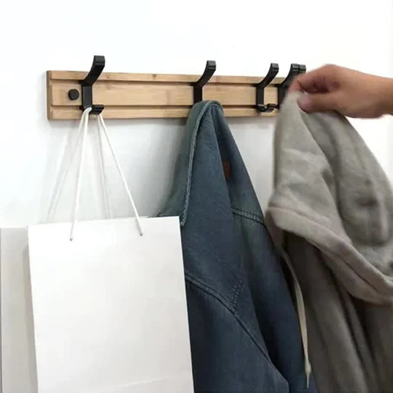 Space-Saving Wooden Coat Hook Rack with Sliding Hooks - Halri