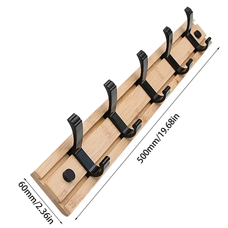 Space-Saving Wooden Coat Hook Rack with Sliding Hooks