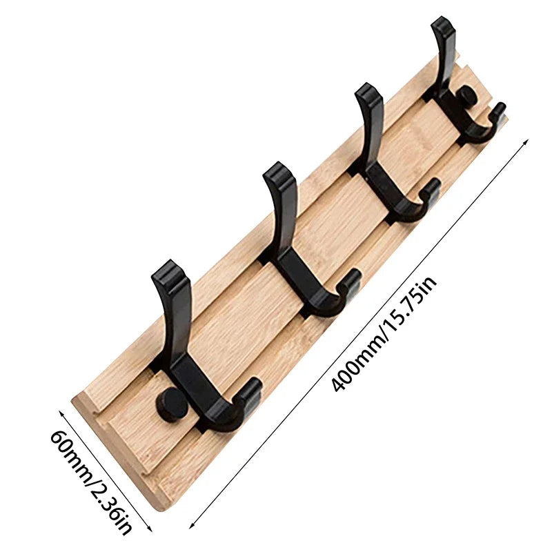 Space-Saving Wooden Coat Hook Rack with Sliding Hooks