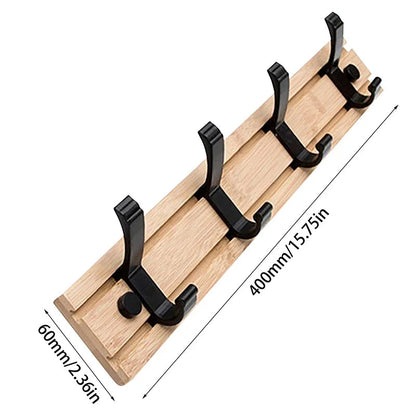 Space-Saving Wooden Coat Hook Rack with Sliding Hooks