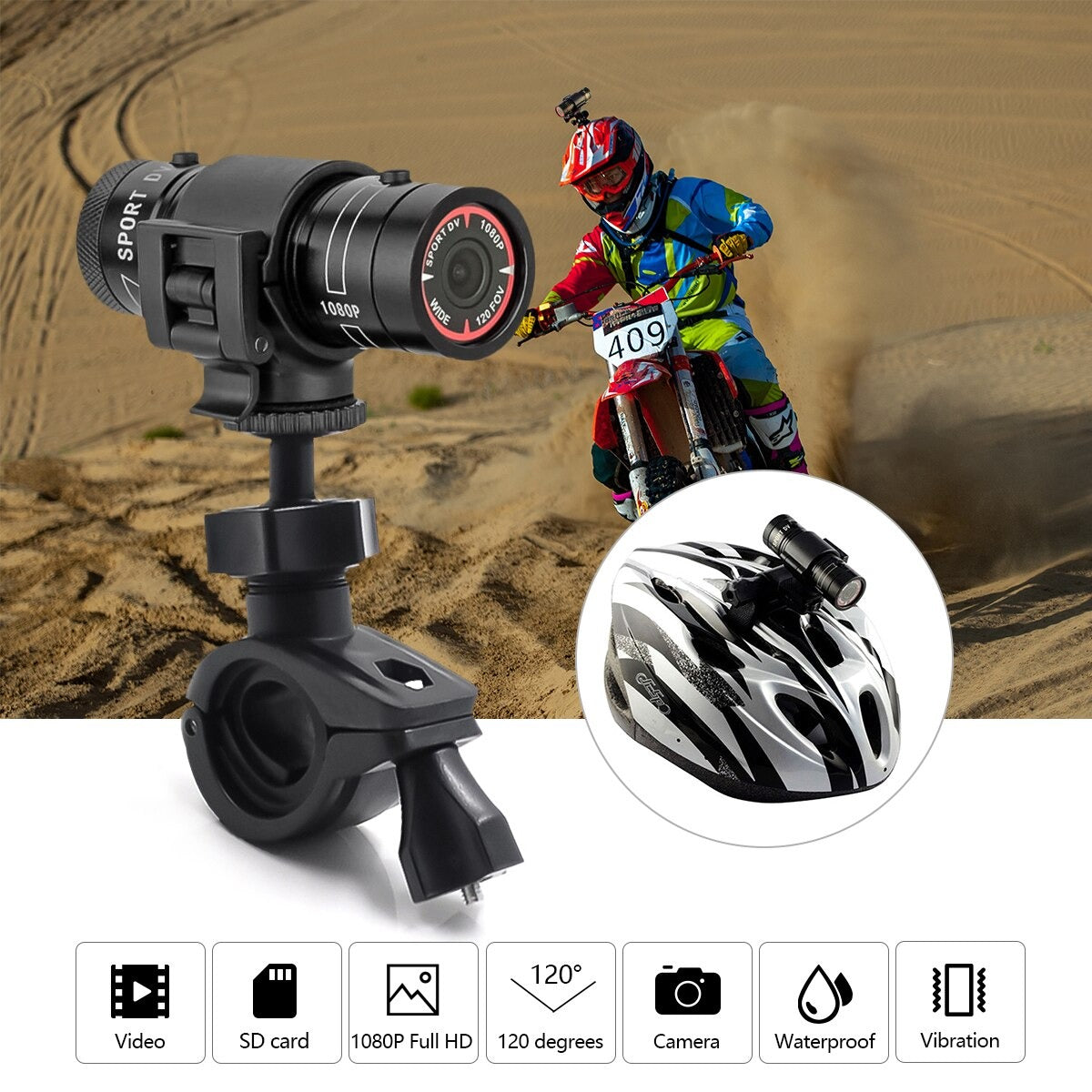 Compact 1080p HD Action Camera for Motorcycle Helmets