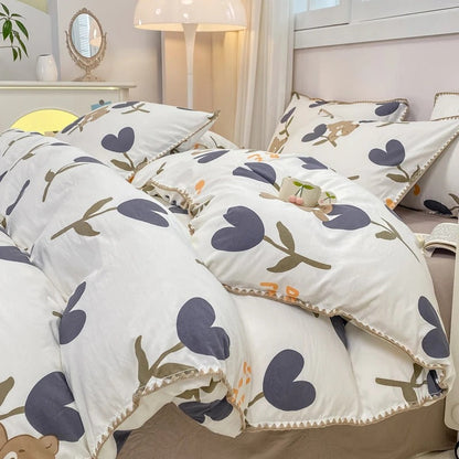 Beautiful Floral 4 Piece Bedding Set Duvet Cover