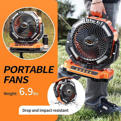 Portable Outdoor Fan with LED Light and Rotation