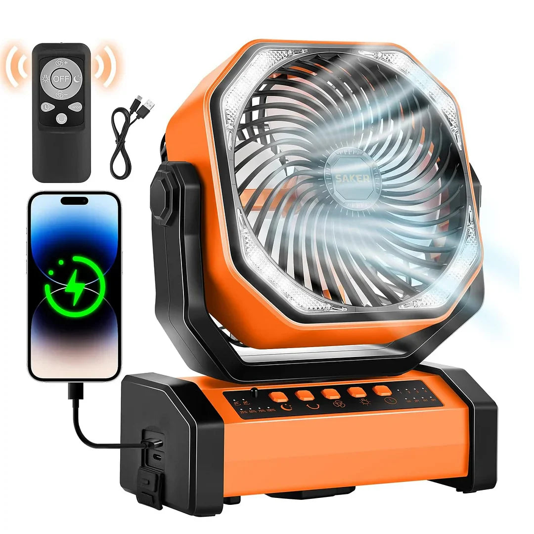 Portable Outdoor Fan with LED Light and Rotation - Halri