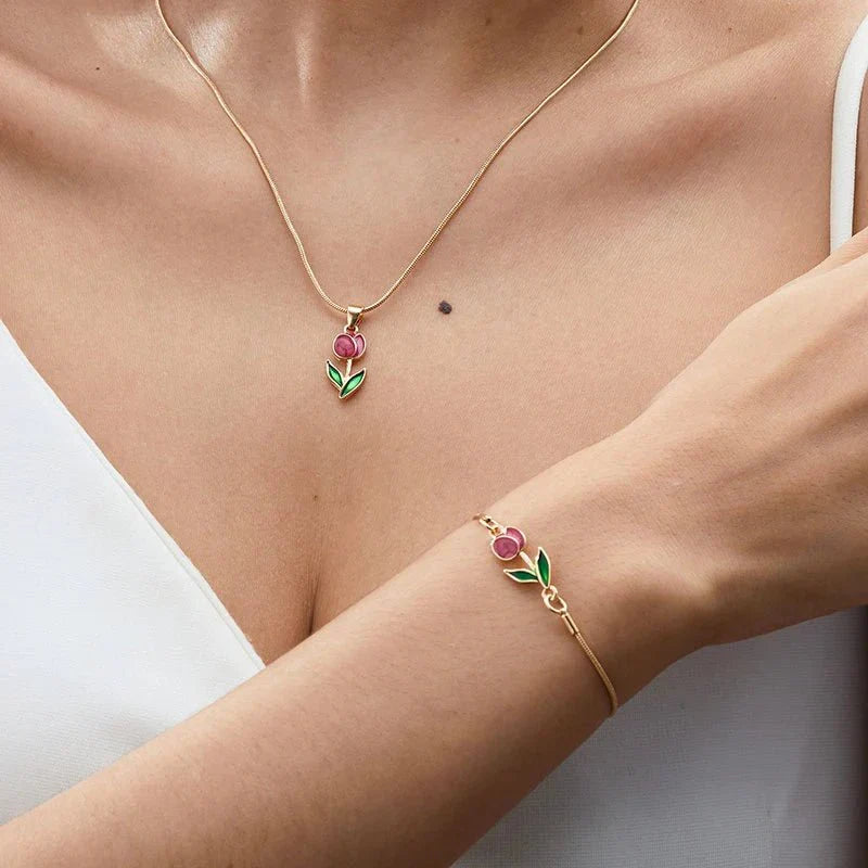 Delicate Flower Tulip Jewelry Set