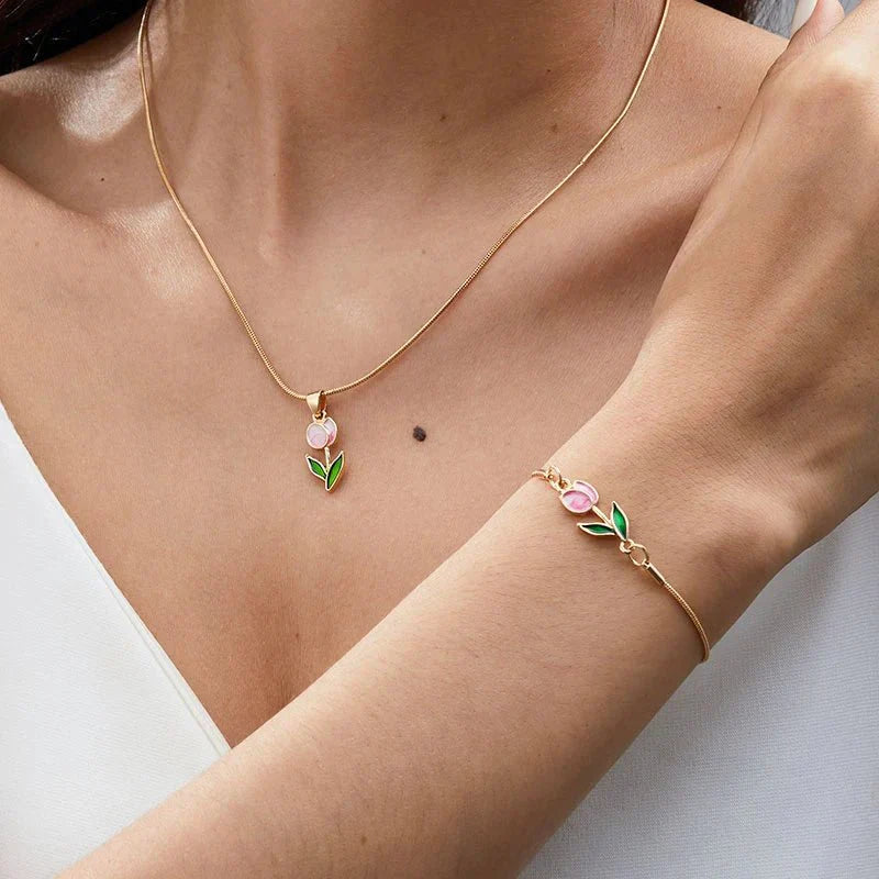 Delicate Flower Tulip Jewelry Set