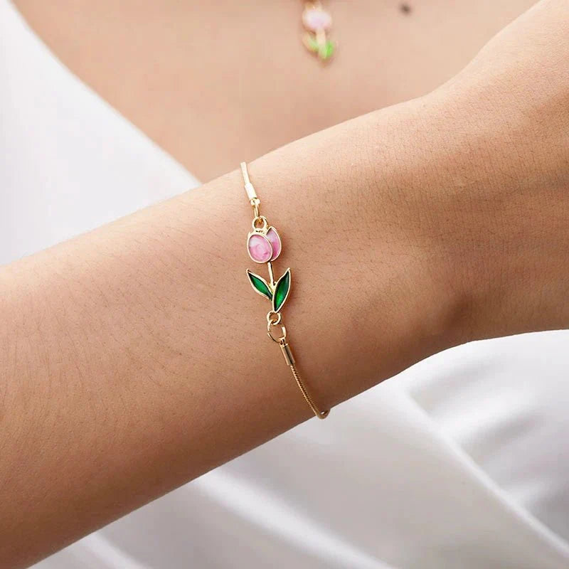 Delicate Flower Tulip Jewelry Set