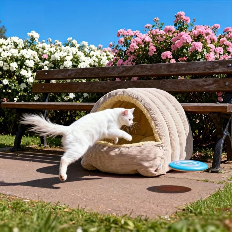 Cozy Plush Covered Cat House Bed - Halri