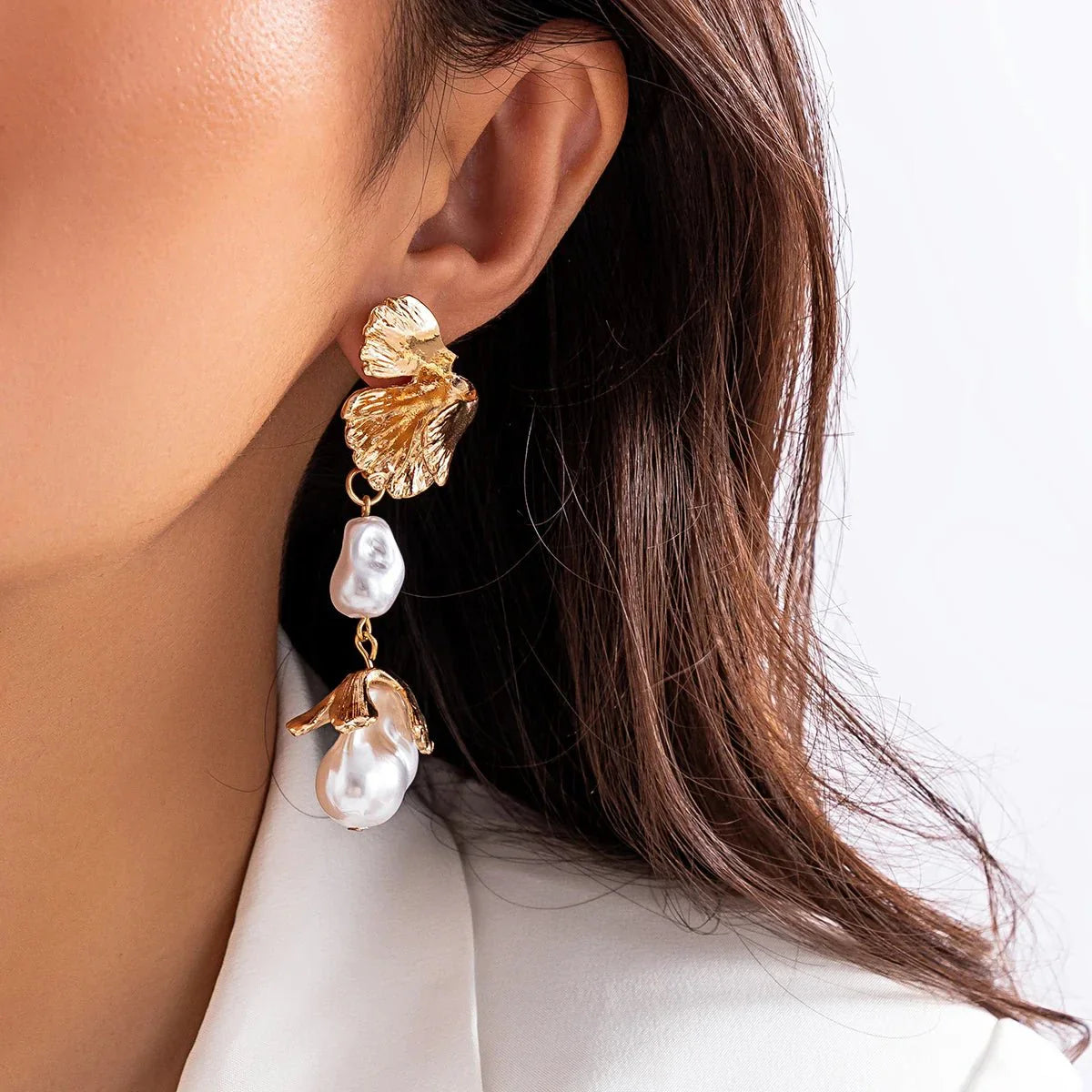 Beautiful Flower Drop Pearl Earrings - Halri